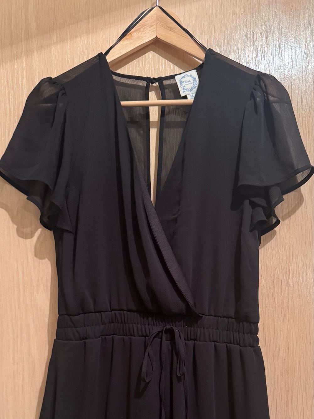 Blue Rain Black Flutter-Sleeve Surplice Skort/ romper